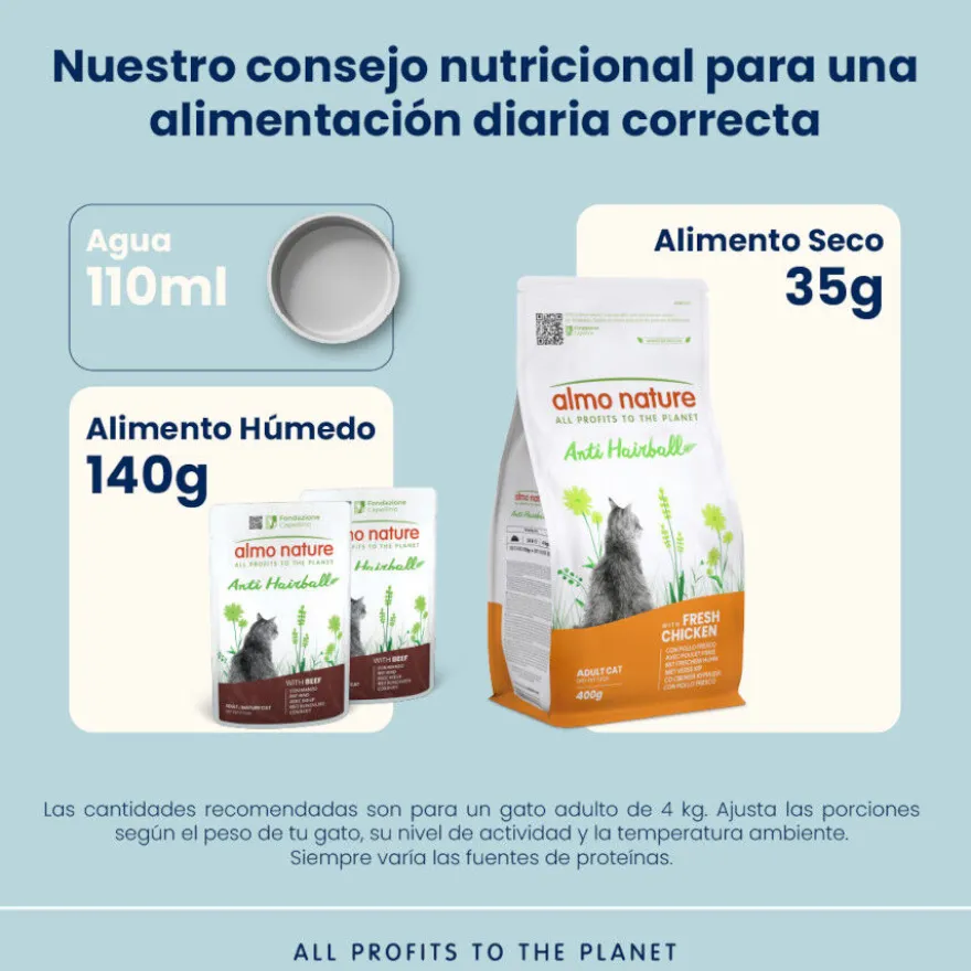 Almo Nature Anti Hairball Carne de Vaca e Frango saquetas para gatos – Multipack 6