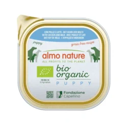 Almo Nature Bio Organic Puppy Frango sem grãos com leite em pote para cães