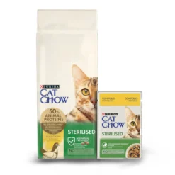 Cat Chow Pack de Ração e Alimento Húmido de Frango para gatos esterilizados