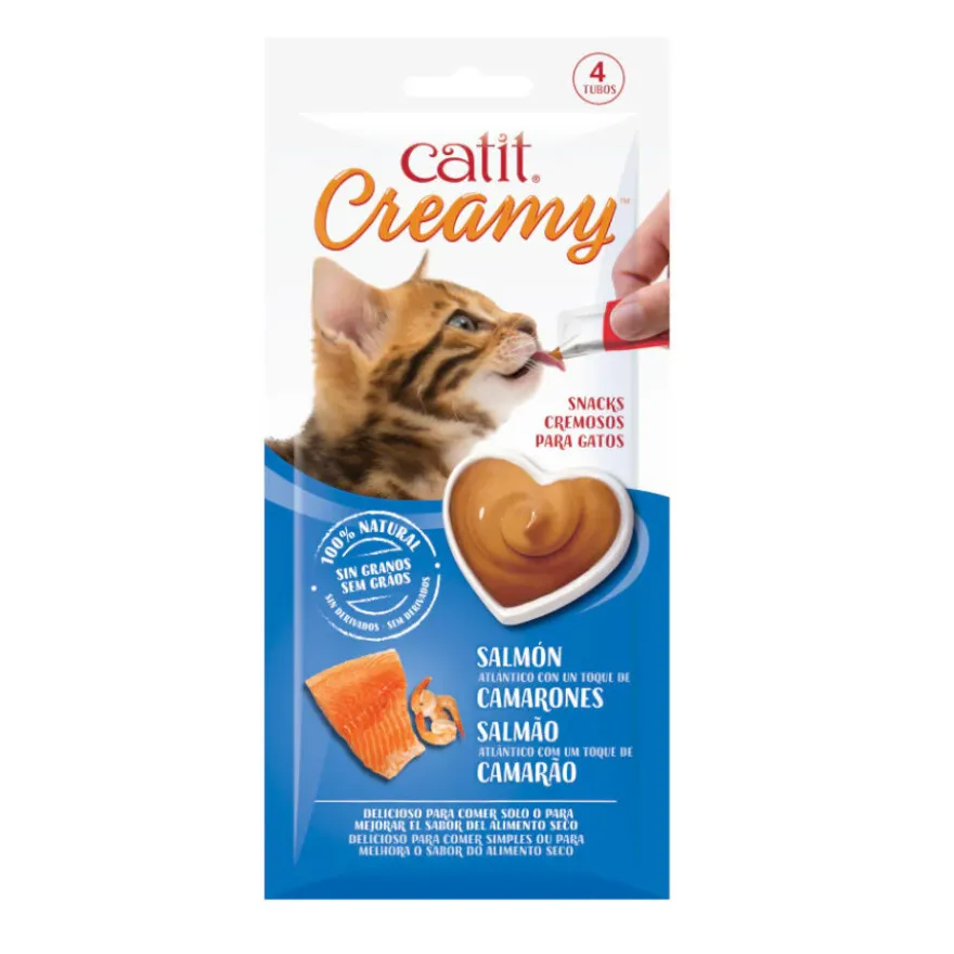 Catit Creamy Snack Líquido de Salmão com Gambas para gatos