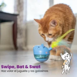 Catstages Hunt n’ Swat Treat Trumbler Rato interativo com penas para gatos