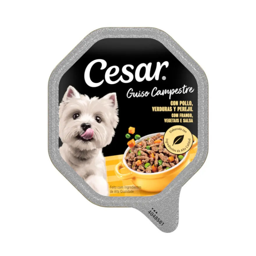 Cesar Guiso Campestre Alimento Húmido de Frango e Legumes em terrina para cães