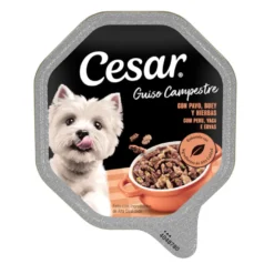 Cesar Guiso Campestre Alimento Húmido de Peru e Vaca em terrina para cães