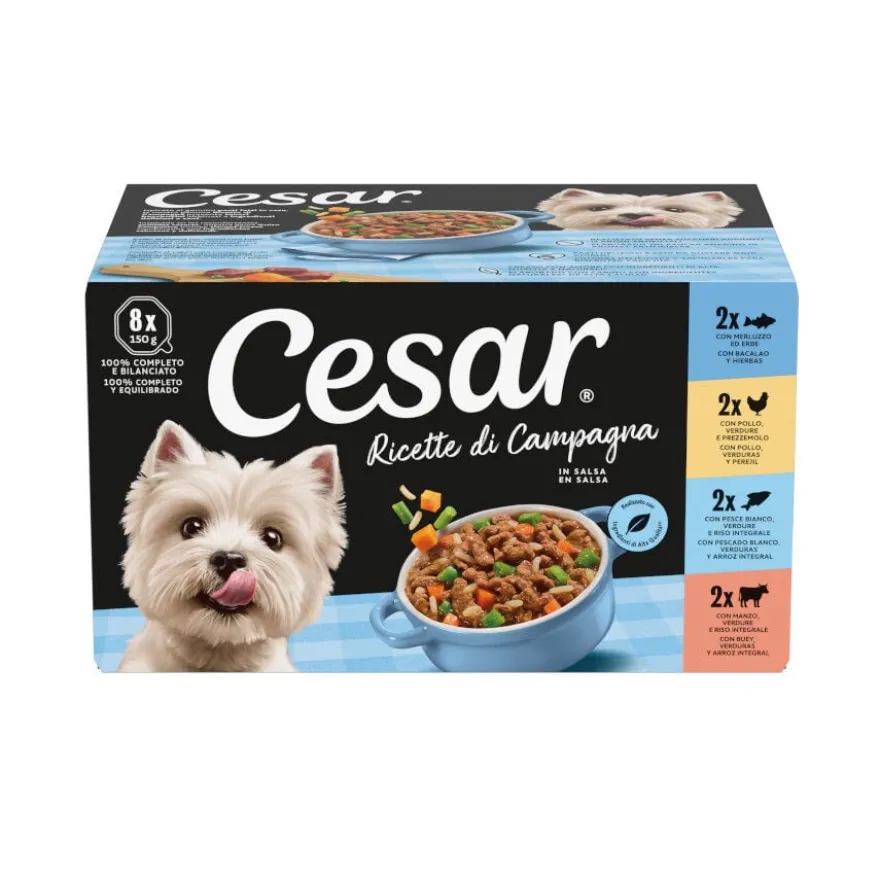 Cesar Recetas Camponesas Alimento Húmido em molho em terrina para cães
