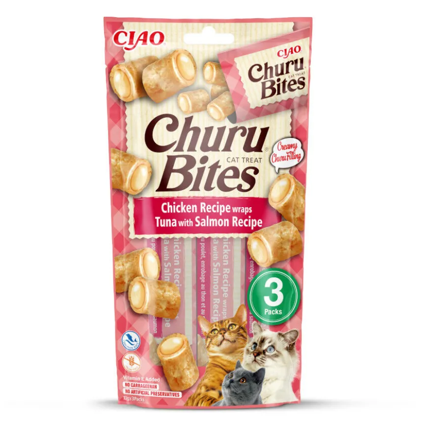 Churu Bites Biscoitos de frango e atum com salmão para gatos