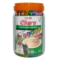 Churu Snack Cremoso Variedades de Atum e Frango para gatos – Pack 50