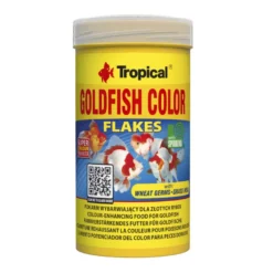 Comida de peixe em flocos coloridos para peixes dourados tropicais