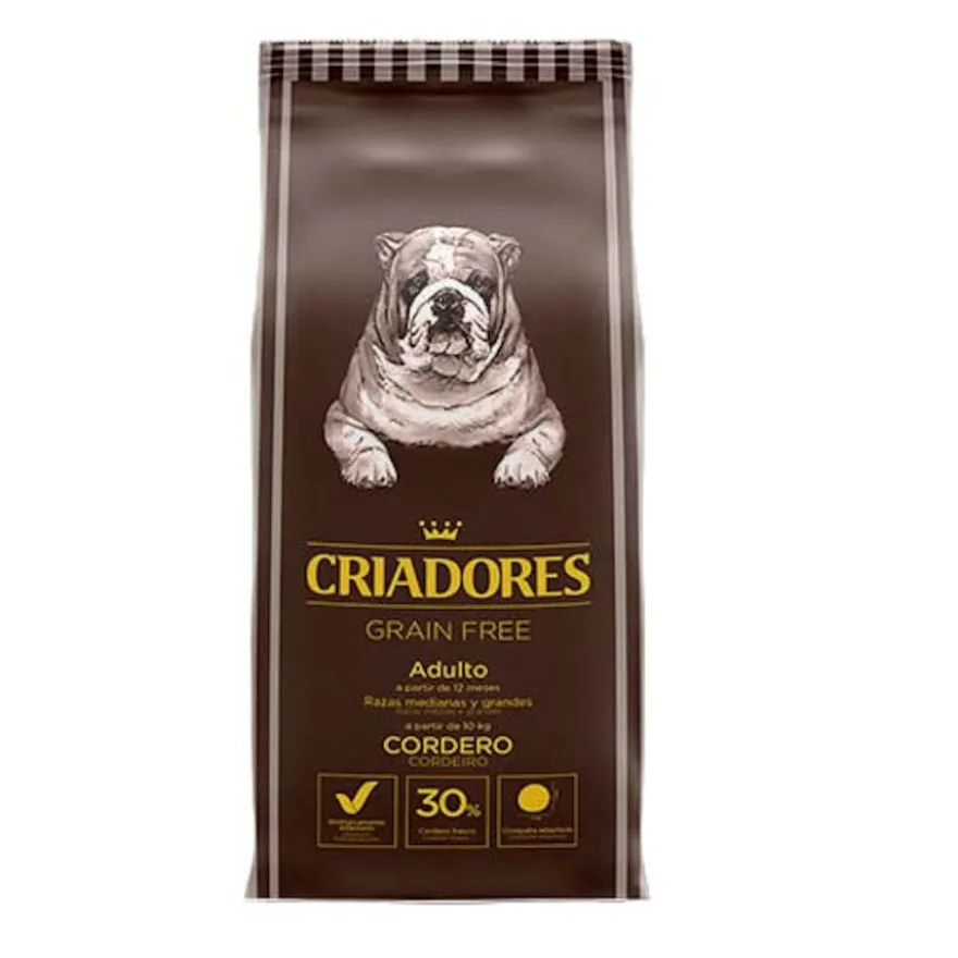 Criadores Adulto Grain Free Borrego ração para cães de porte médio e grande