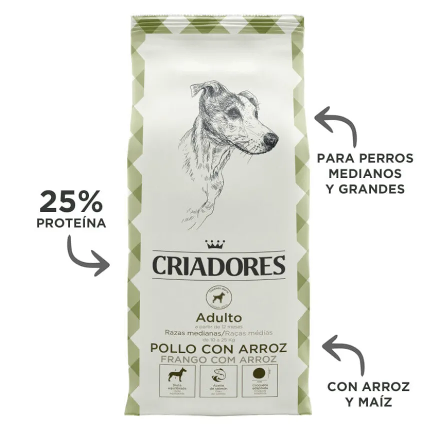 Criadores Adulto Ração de frango e arroz para cães de porte médio