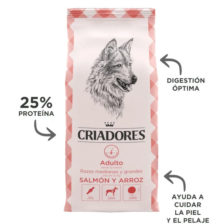 Criadores Adulto Salmão e Arroz ração para cães de porte médio e grande