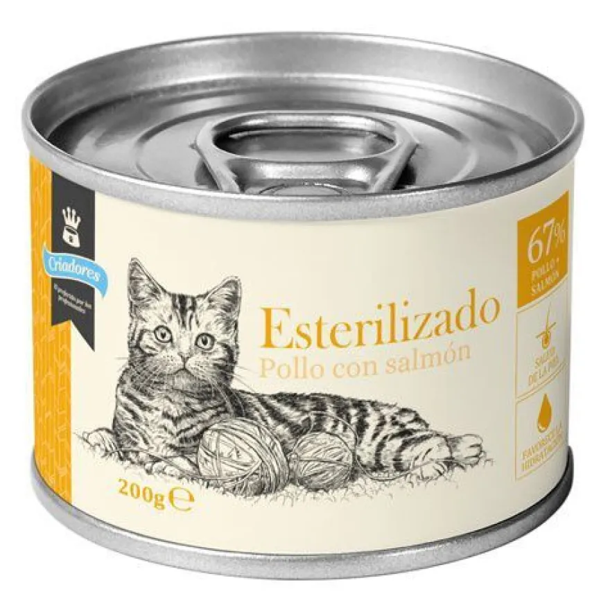 Criadores Esterilizado Comida húmida de frango e salmão em lata para gatos