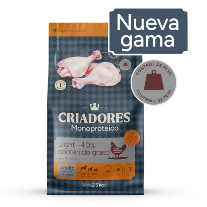Criadores Monoproteico Light -40% de gordura Ração de frango para cães adultos