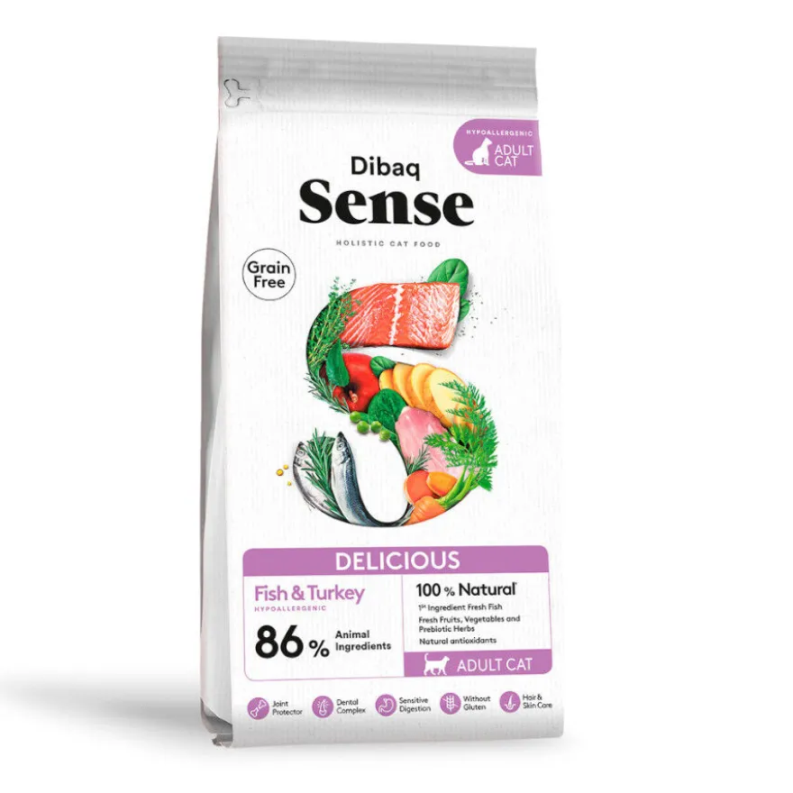 Dibaq Sense Delicius Alimento para peixes adultos sem grãos e peru para gatos