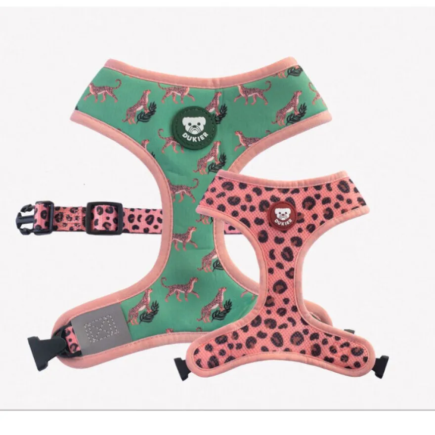 Dukier Peitoral reversível com estampado de leopardo para cães