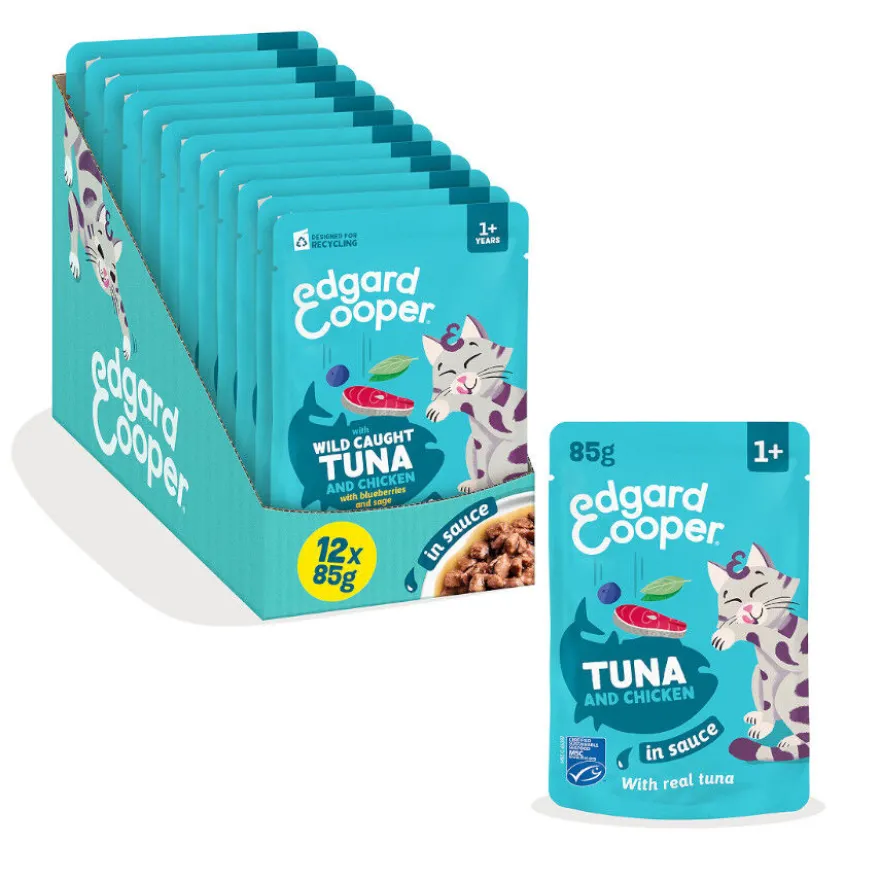 Edgard & Cooper Comida húmida de atum e frango em molho em saquetas para gatos