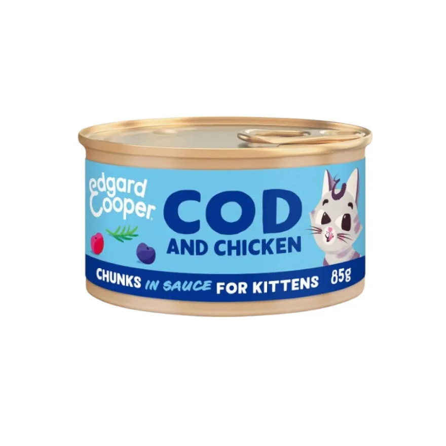 Edgard & Cooper Kitten Pedaços de Bacalhau e Frango com molho em lata para gatinhos