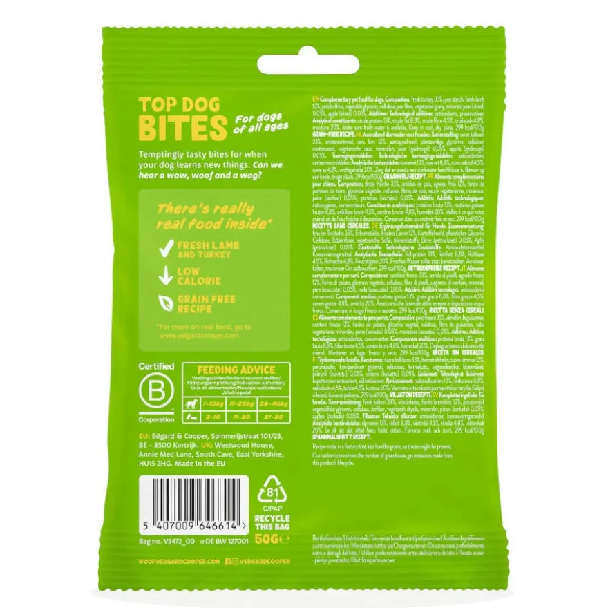 Edgard & Cooper Snacks Grandes de Borrego e Peru para cães