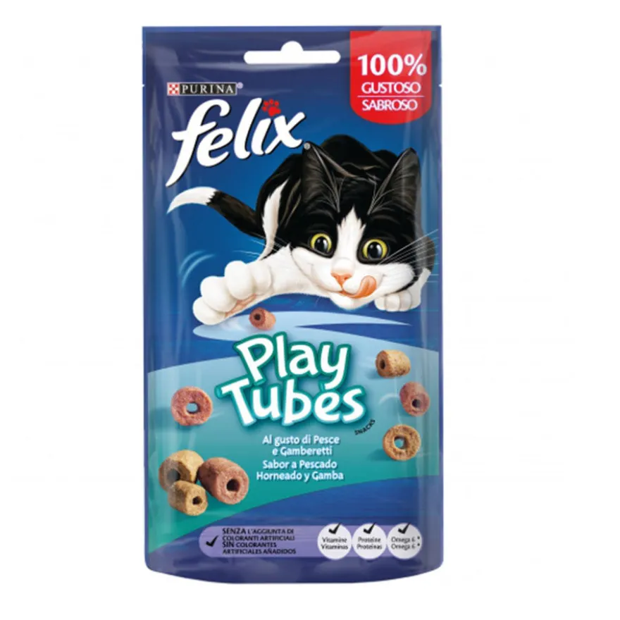 Felix Biscoitos Play Tubes peixe e camarão para gatos