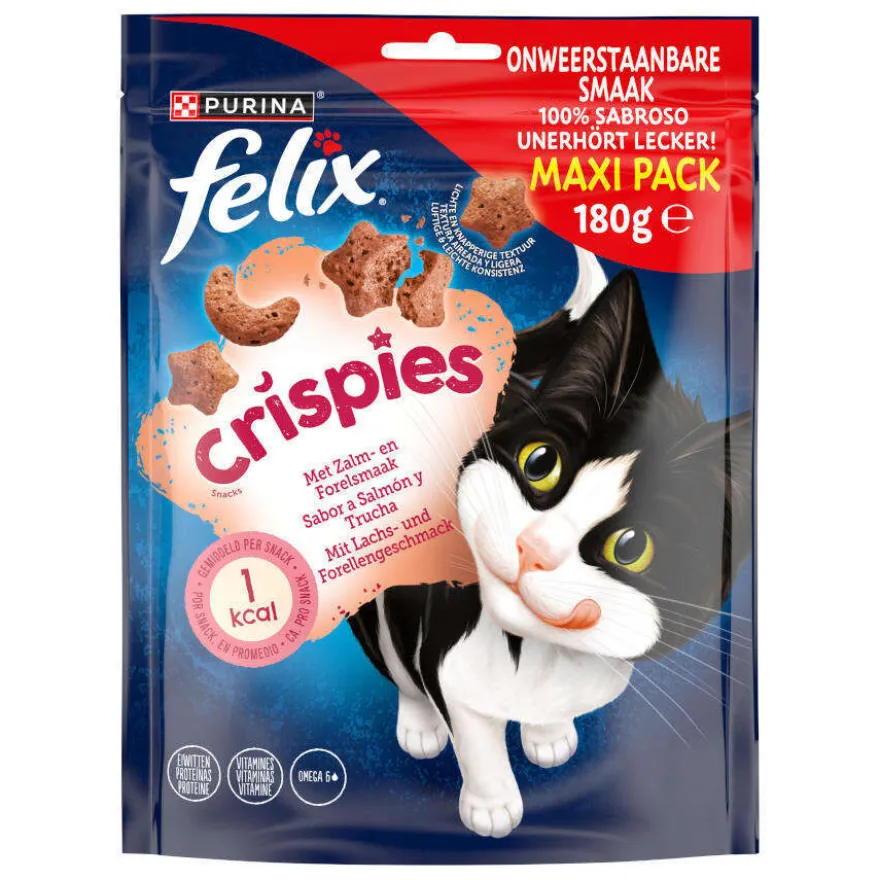 Felix Crispies Snacks de Salmão e Truta Maxi Pack para gatos