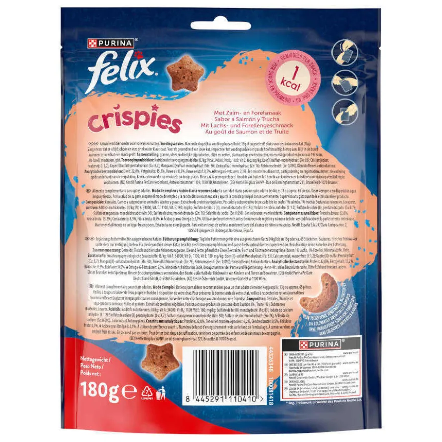 Felix Crispies Snacks de Salmão e Truta Maxi Pack para gatos