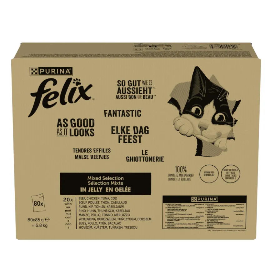Felix Fantastic Mix Comida húmida de Carne e Peixe em gelatina em saquetas para gatos