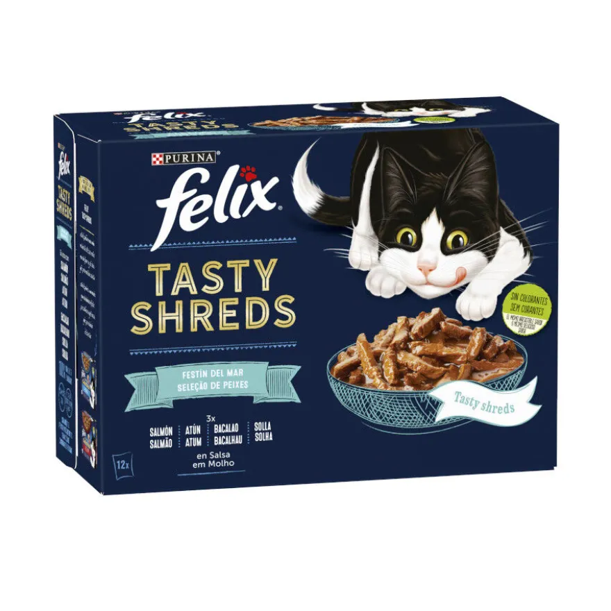 Felix Tasty Shreds Festa do Mar Filetes em molho saquetas para gatos – Pack