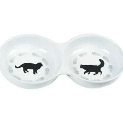 Flamingo Comedouro Dupla de Cerâmica Branca para gatos