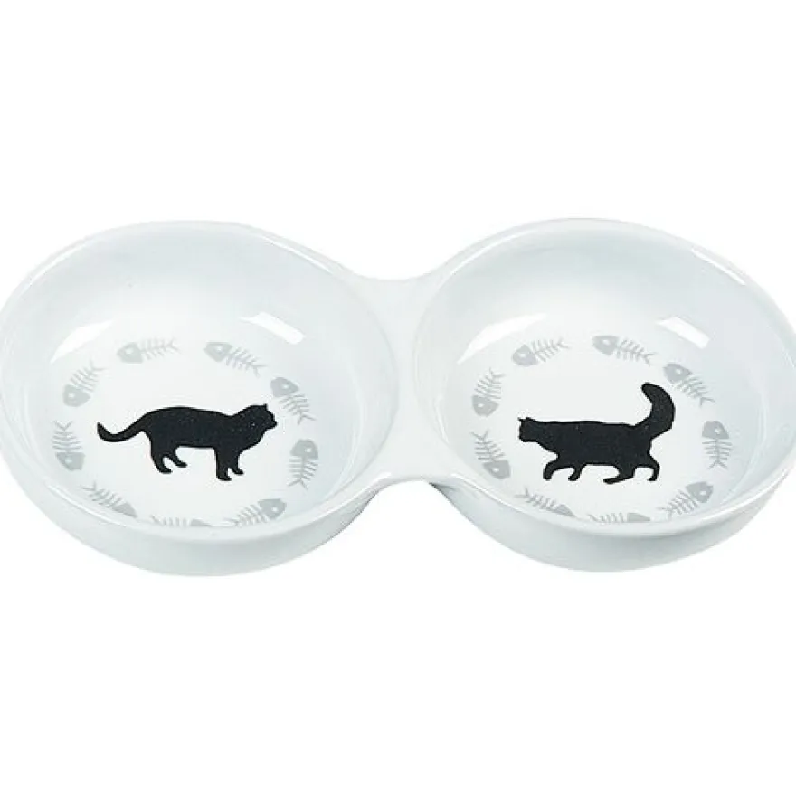 Flamingo Comedouro Dupla de Cerâmica Branca para gatos