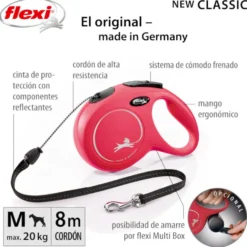 Flexi New Classic Trela extensível com cabo vermelho para cães