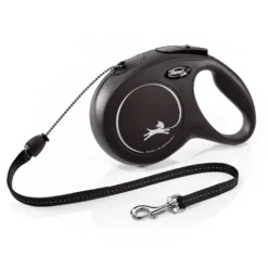 Flexi New Classic Trela extensível com cordão preto para cães