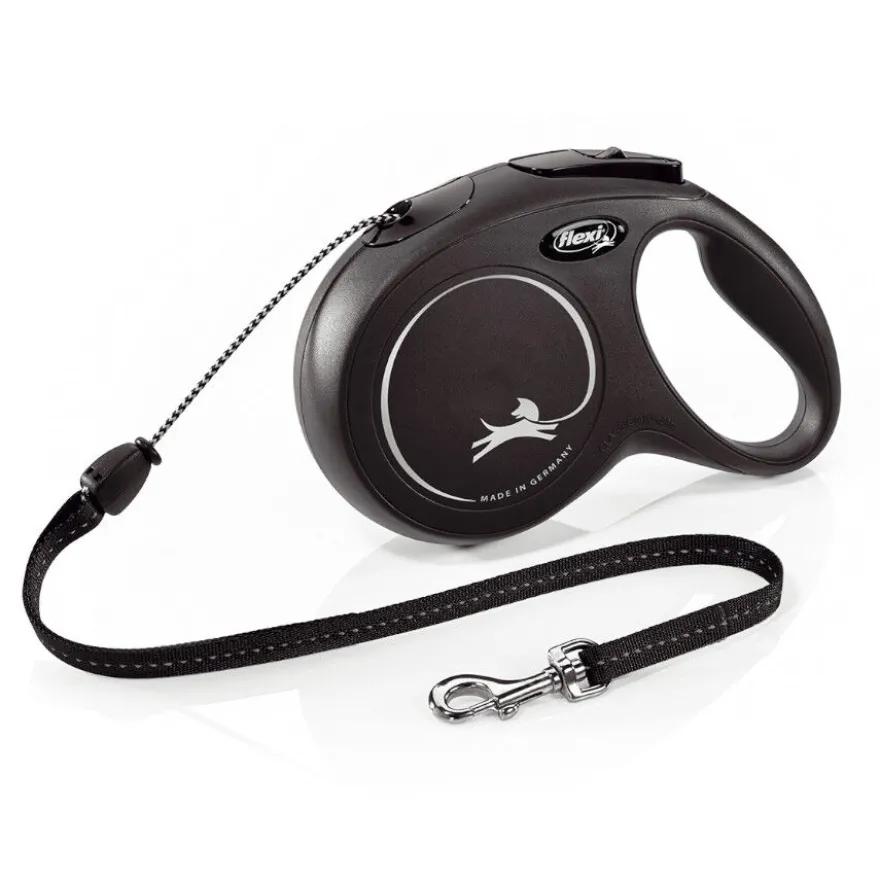Flexi New Classic Trela extensível com cordão preto para cães