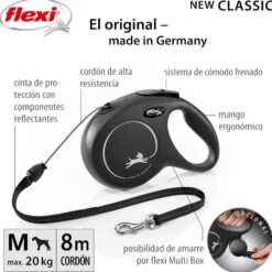 Flexi New Classic Trela extensível com cordão preto para cães