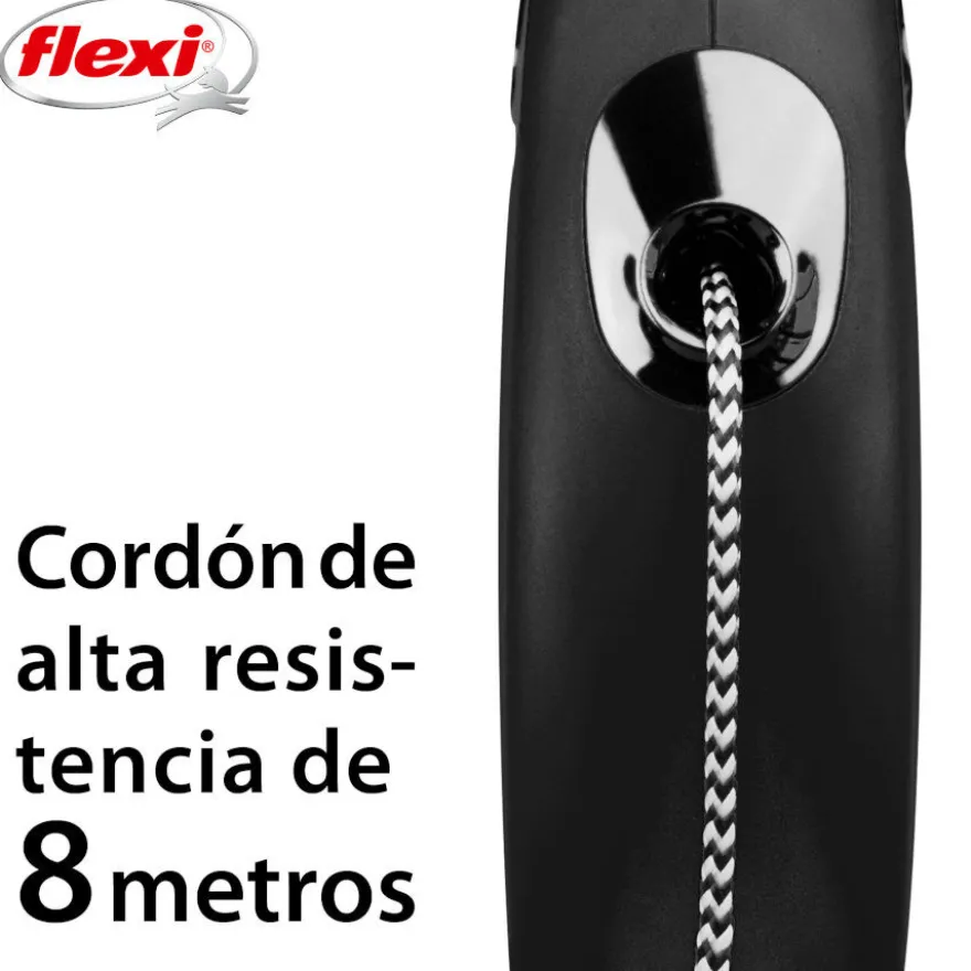 Flexi New Classic Trela extensível com cordão preto para cães