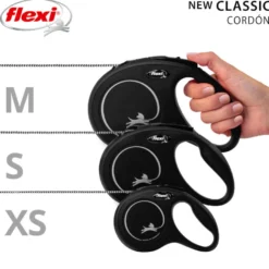 Flexi New Classic Trela extensível com cordão preto para cães