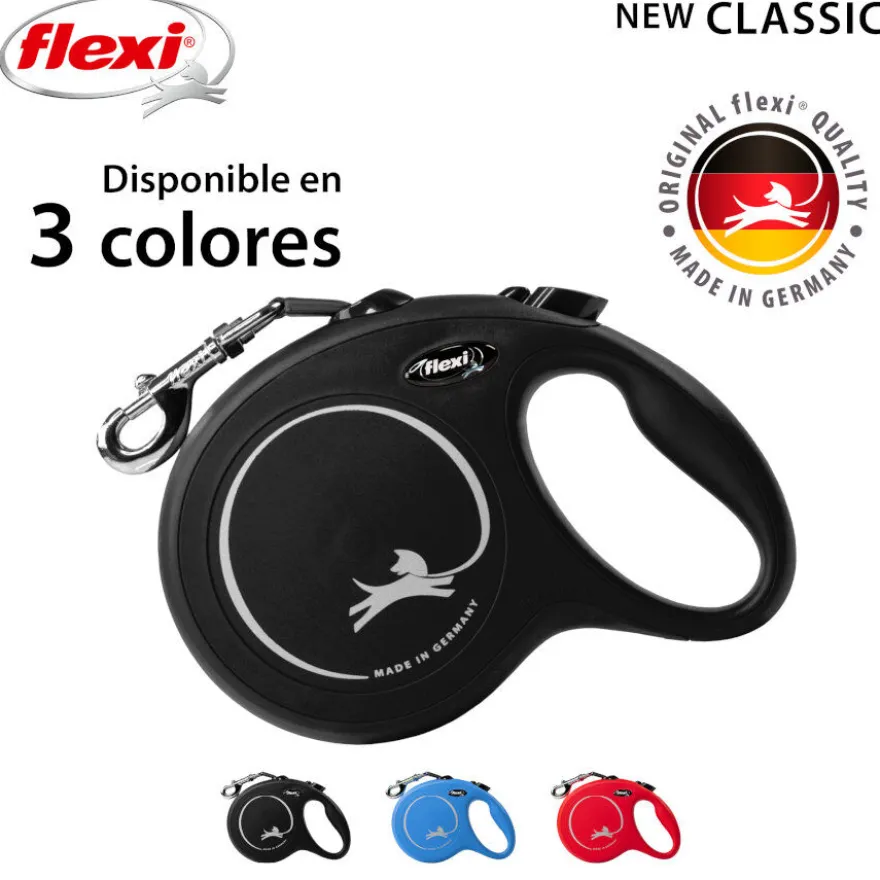 Flexi New Classic Trela extensível de fita preta para cães