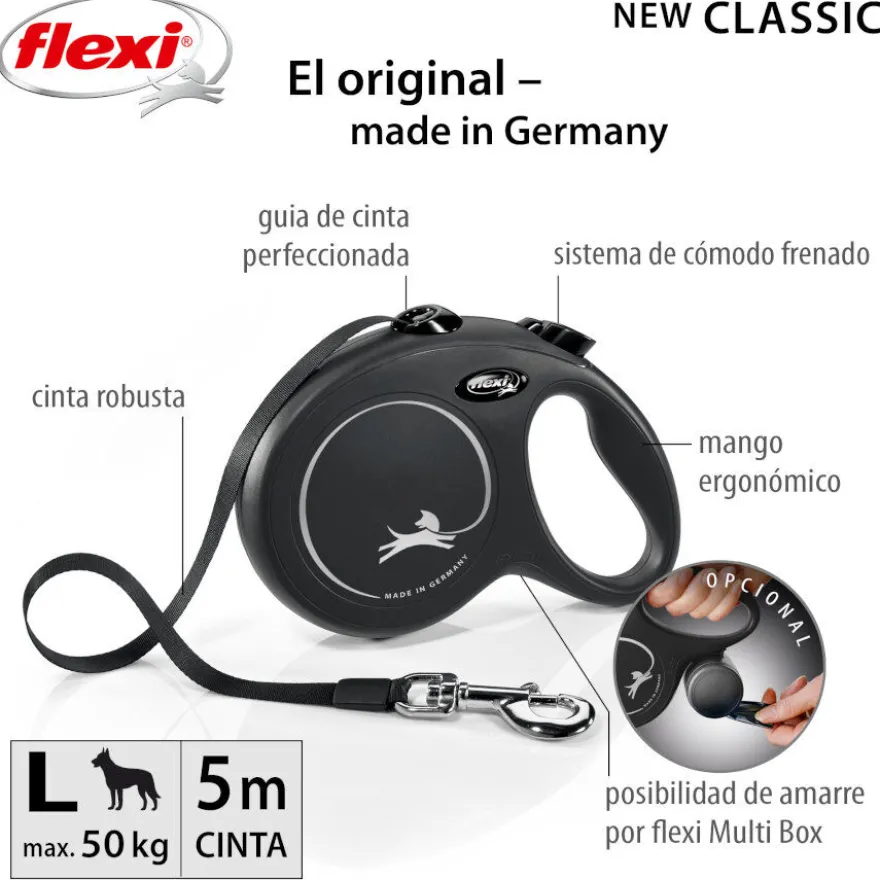 Flexi New Classic Trela extensível de fita preta para cães