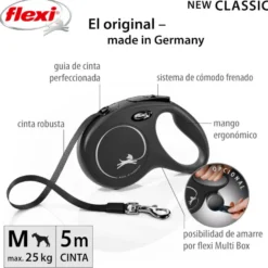 Flexi New Classic Trela extensível de fita preta para cães