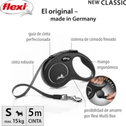 Flexi New Classic Trela extensível de fita preta para cães