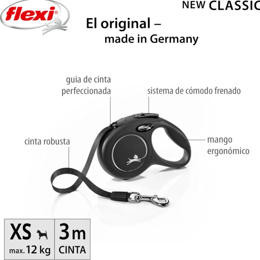 Flexi New Classic Trela extensível de fita preta para cães