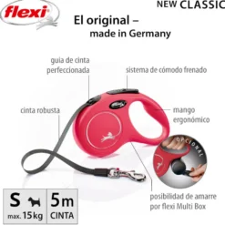 Flexi New Classic trela ​​extensível de fita vermelha para cães