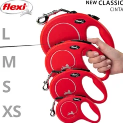 Flexi New Classic trela ​​extensível de fita vermelha para cães