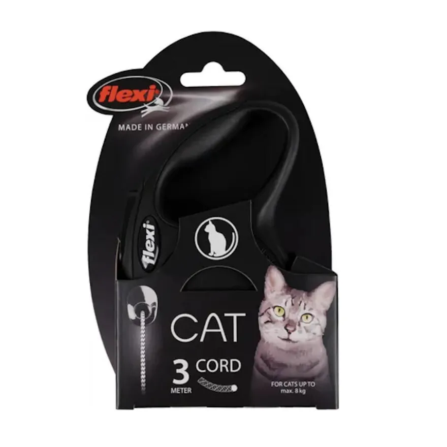 Flexi New Classic Trela Extensível Preta para gatos
