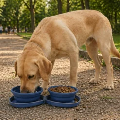 Gotoo Comedouro Portátil Duplo em Silicone Azul para cães