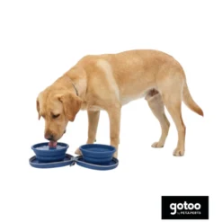 Gotoo Comedouro Portátil Duplo em Silicone Azul para cães