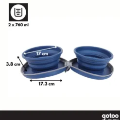 Gotoo Comedouro Portátil Duplo em Silicone Azul para cães