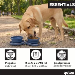 Gotoo Comedouro Portátil Duplo em Silicone Azul para cães