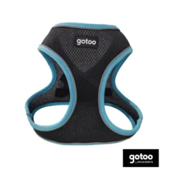 Gotoo Peitoral ajustável de malha turquesa/preto para cães