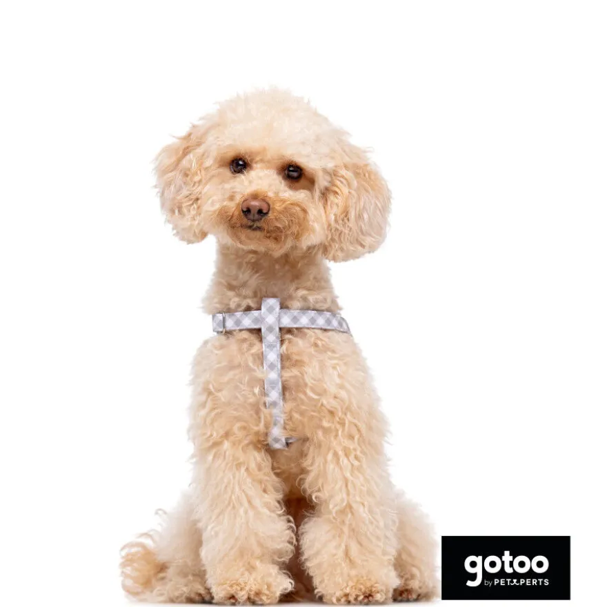 Gotoo Peitoral estampado xadrez vichy cinza para cães