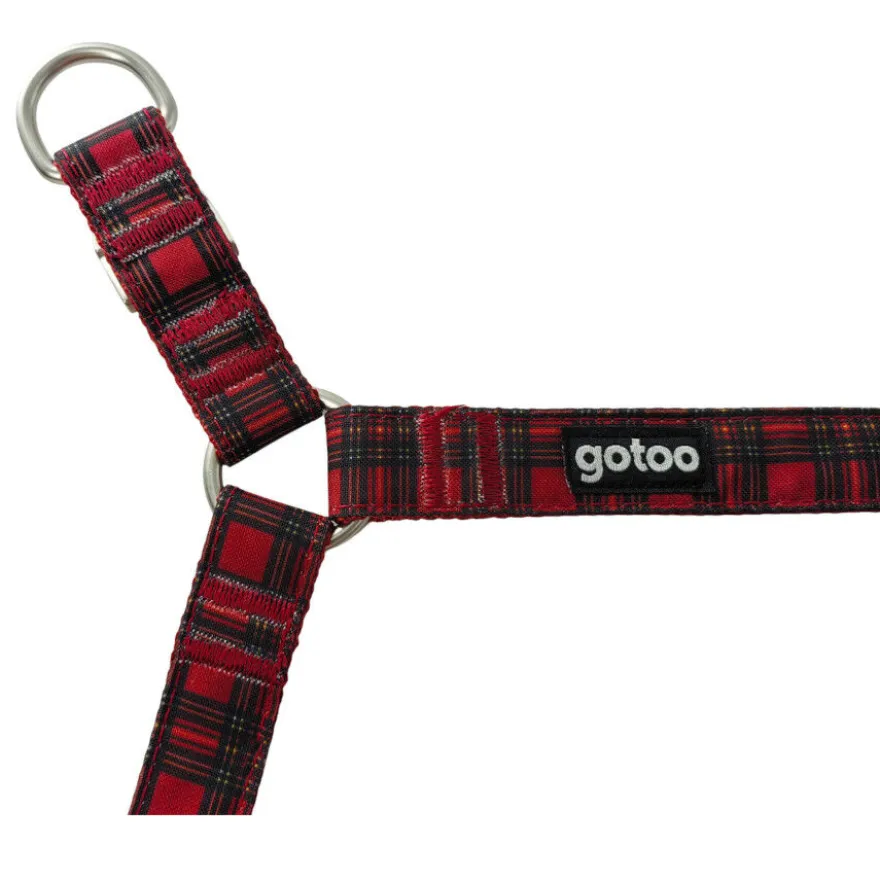 Gotoo Peitoral vermelho estampado tartã para cães