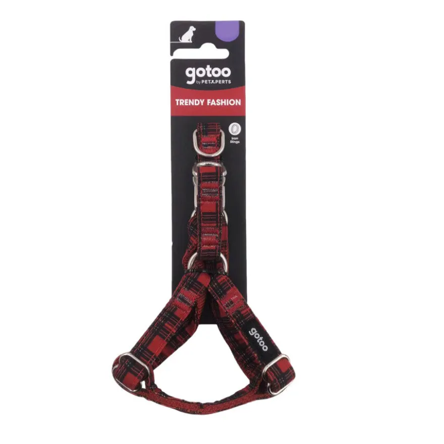 Gotoo Peitoral vermelho estampado tartã para cães